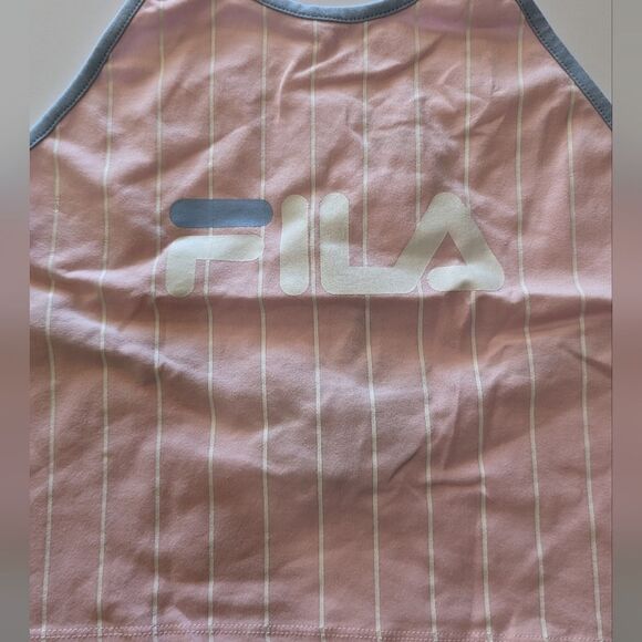 5/$20 Fila X Urban Outfitters Luann Striped Pink Cropped Halter Top NEW Large - Picture 4 of 10